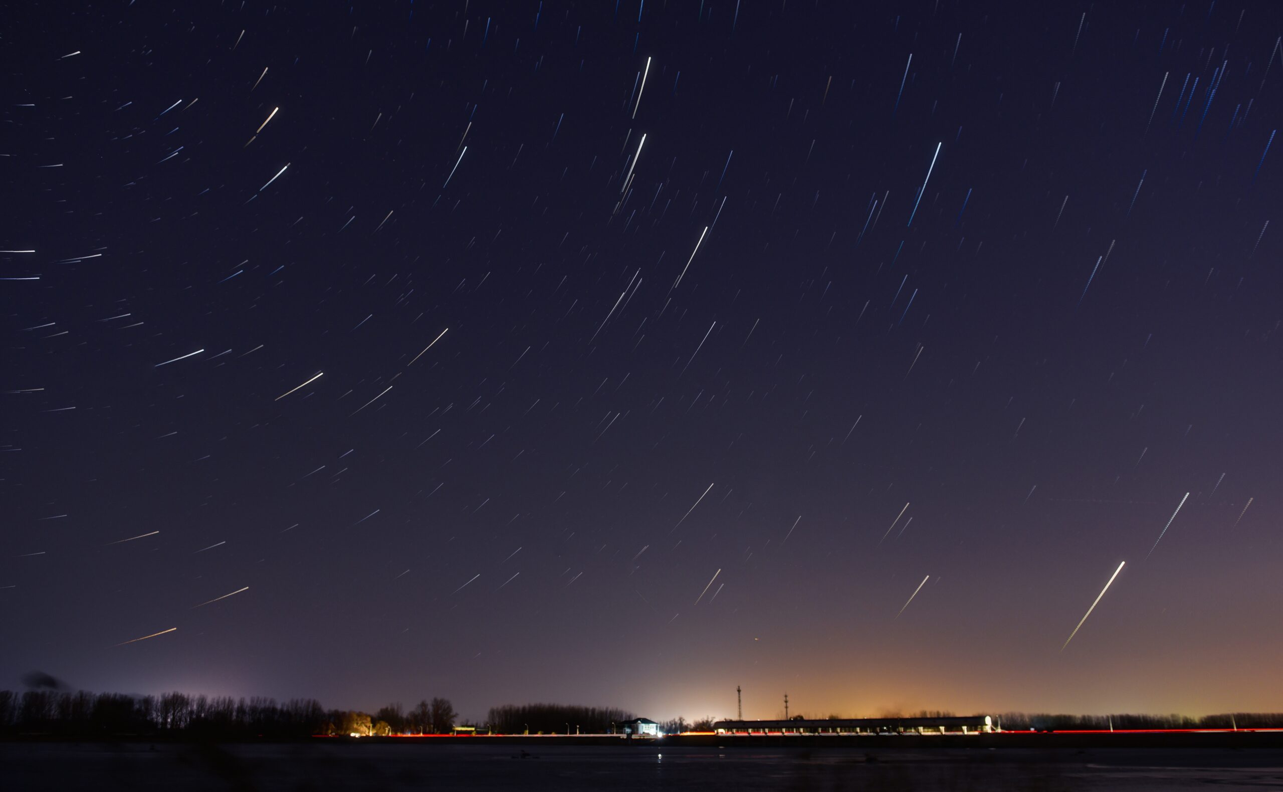 A long-exposure photograph of star trails